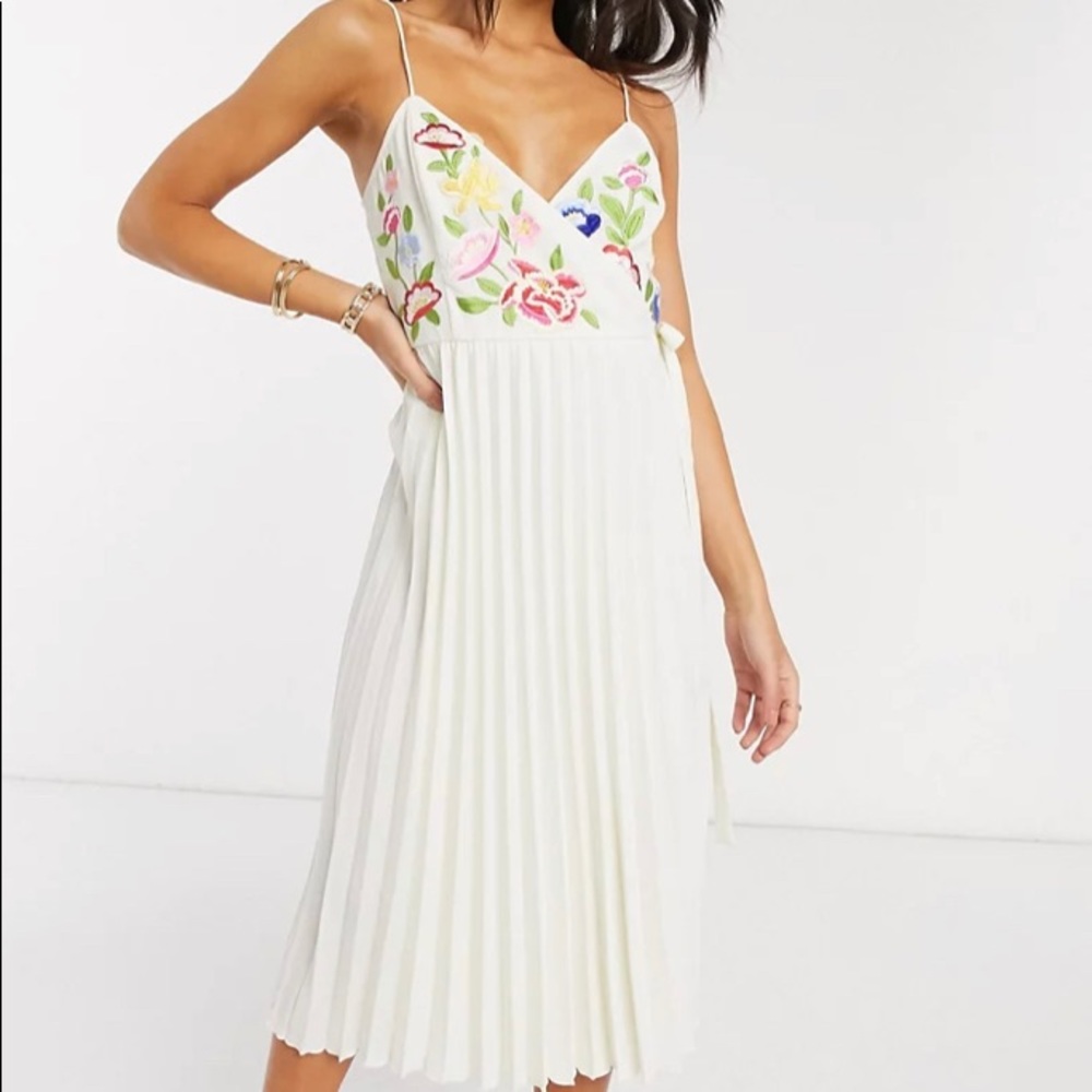 ASOS DESIGN embroidered pleated cami wrap